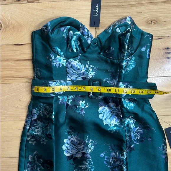 NWT Lulus Emerald Floral Taffeta Belted Strapless Maxi Dress | Size Medium - Picture 5 of 8